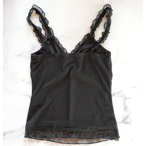 Y2K Babydoll Tank Top Cami Mesh Ruffle Whimsigoth Witchy Fairy Grunge 90s Lace M - Picture 2 of 7